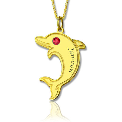 Personalised Necklaces - Dolphin Pendant Necklace with Birthstone Name