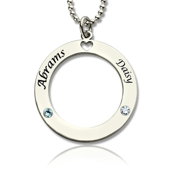 Name Necklace - Engraved Circle of Love with Birthstone