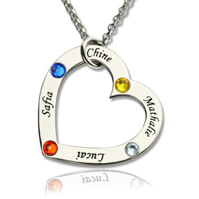 Heart Necklace - Mother with Name Birthstone