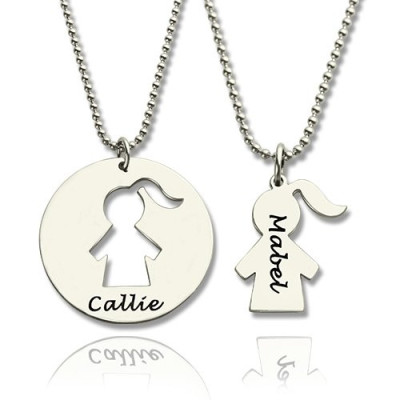 Personalised Necklaces - Mother Daughter Necklace Set Engraved Name