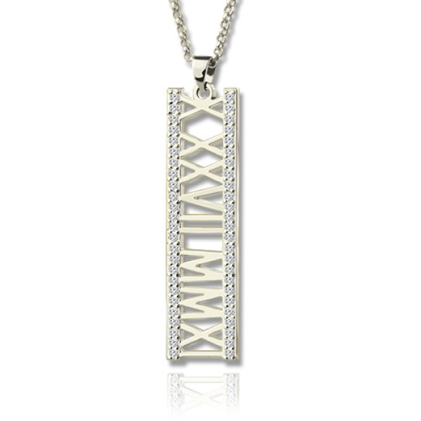 Personalised Necklaces - Roman Numeral Vertical Necklace With Birthstones
