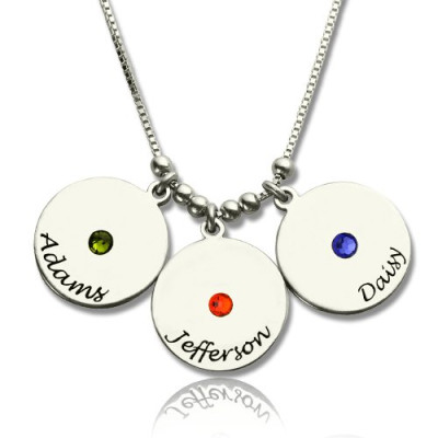 Personalised Necklaces - Mothers Disc and Birthstone Charm Necklace