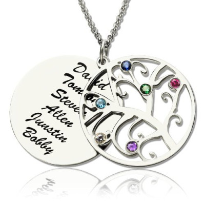 Personalised Necklaces - Family Tree Pendant Necklace With Birthstone