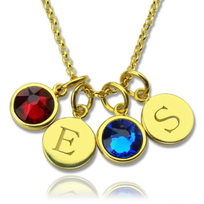 Personalised Necklaces - Double Discs Initial Necklace with Birthstones