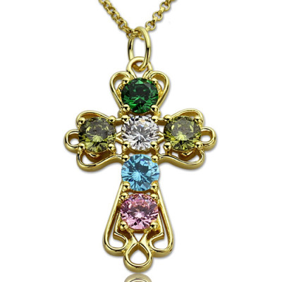 Personalised Necklaces - Cross necklace with Birthstones