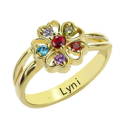 Birthstone Flower Promise Ring with Name
