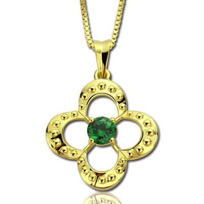 Personalised Necklaces - Clover Lucky Charm Necklace with Birthstone