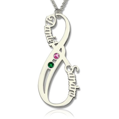 Personalised Necklaces - Birthstone Infinity Eternity Necklace Double Name