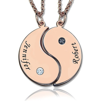 Personalised Necklaces - Yin Yang 2 names Necklace with Birthstone