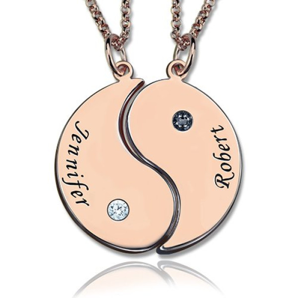 Personalised Necklaces - Yin Yang 2 names Necklace with Birthstone