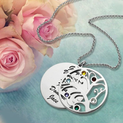 Personalised Necklaces - Family Tree Pendant Necklace With Birthstone