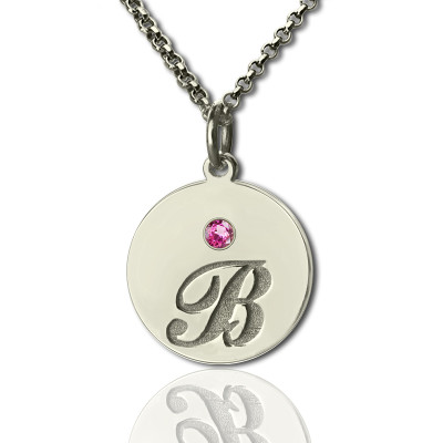 Personalised Necklaces - Disc Necklace with Initial Birthstone