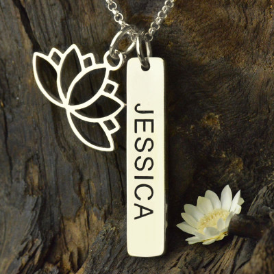 Personalised Necklaces - Yoga Necklace Lotus Flower Name Tag