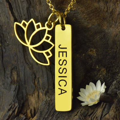 Personalised Necklaces - Yoga Lotus Flower Bar Necklace