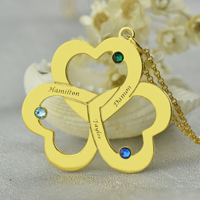 Heart Necklace - Birthstone Triple Engraved Name