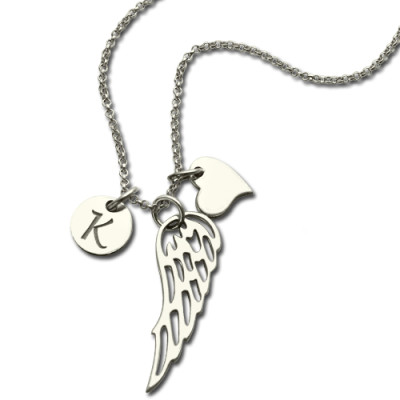 Personalised Necklaces - Girls Angel Wing Necklace Gifts With Heart Initial Charm