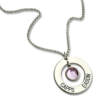 Circle Name Pendant With Birthstone