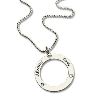 Name Necklace - Engraved Circle of Love with Birthstone