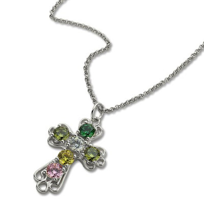 Personalised Necklaces - Cross Necklace with Birthstones