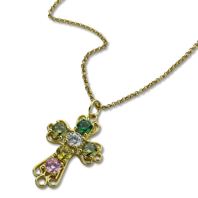 Personalised Necklaces - Cross necklace with Birthstones