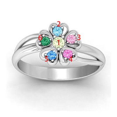 Birthstone Flower Promise Ring with Name