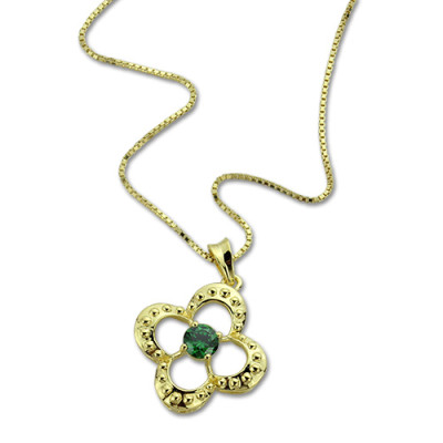 Personalised Necklaces - Clover Lucky Charm Necklace with Birthstone