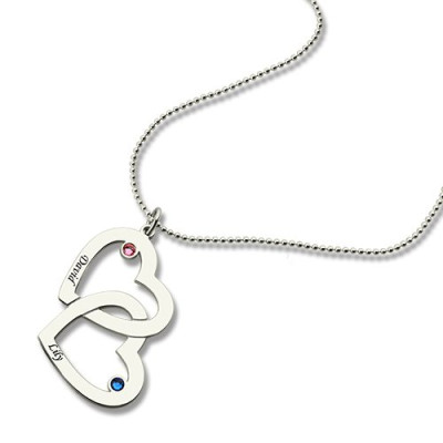 Heart Necklace - Double with Name Birthstones