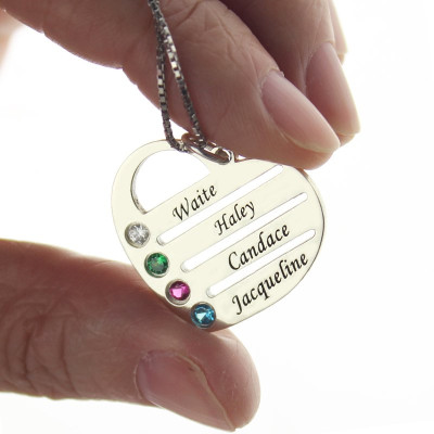Heart Necklace - Mothers Gift with Birthstone Name