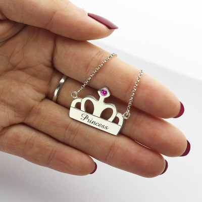 Crown Charm Neckalce with Birthstone Name