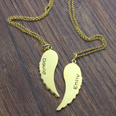 Personalised Necklaces - Matching Angel Wings Necklaces Set for Couple