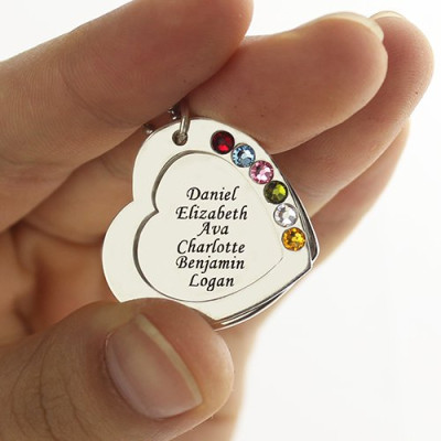 Personalised Necklaces - Heart Family Necklace With Birthstone