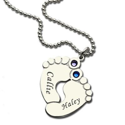 Name Necklace - Personalzied Baby Feet with Birthstone