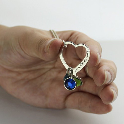 Personalised Necklaces - Open Heart Promise Phrase Necklace with Birthstone