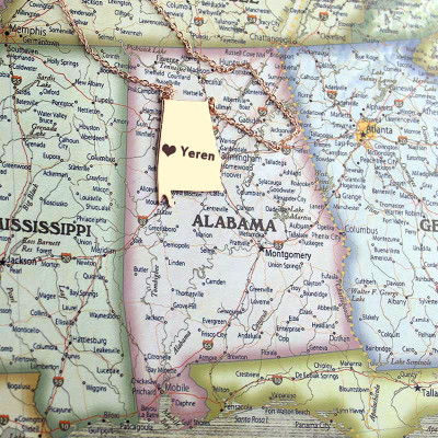 Map Necklace - Alabama State USA Map Necklace