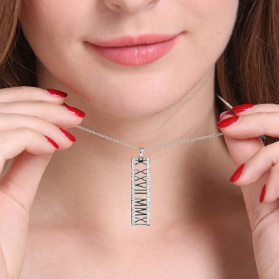 Personalised Necklaces - Roman Numeral Vertical Necklace With Birthstones