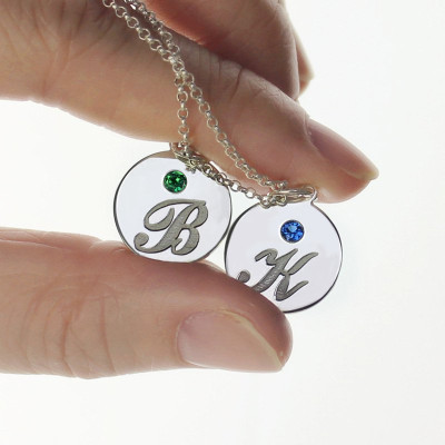Personalised Necklaces - Disc Necklace with Initial Birthstone