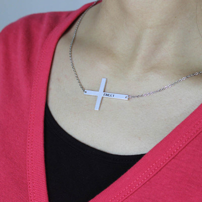 Name Necklace - Engraved Latin Cross