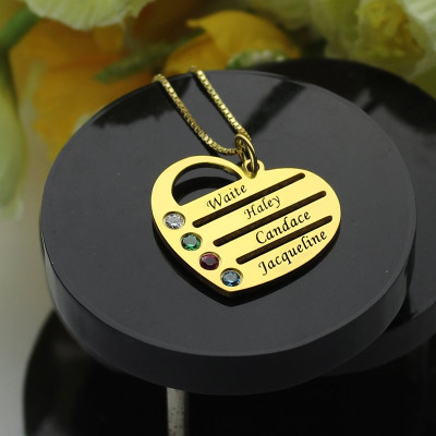 Heart Necklace - Mothers Birthstone Engraved Names