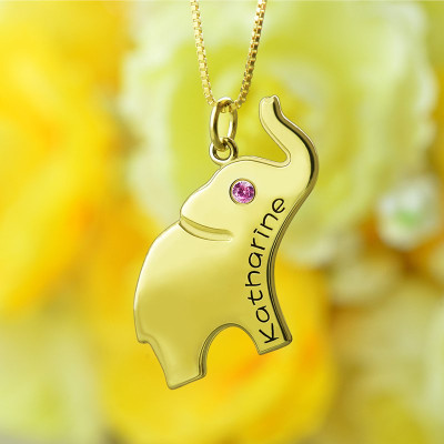 Personalised Necklaces - Elephant Lucky Charm Necklace Engraved Name