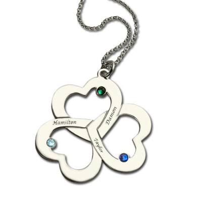 Personalised Necklaces - Three Triple Heart Shamrocks Necklace with Name
