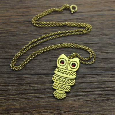 Name Necklace - Cute Birthstone Owl