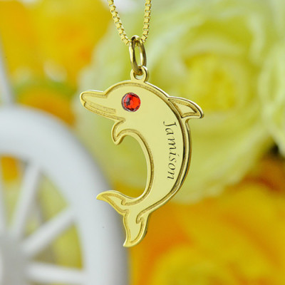 Personalised Necklaces - Dolphin Pendant Necklace with Birthstone Name