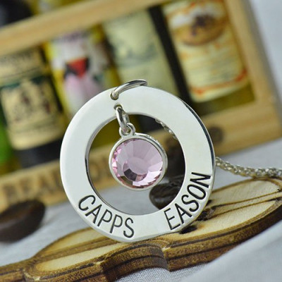 Circle Name Pendant With Birthstone
