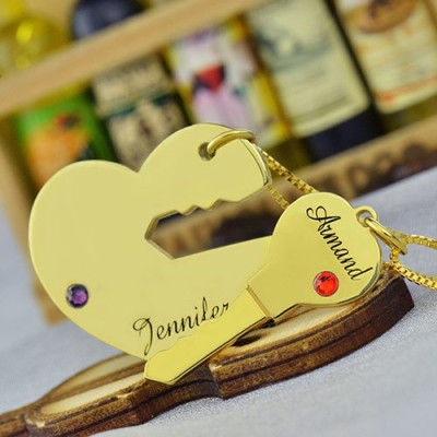 Personalised Necklaces - Key to My Heart Couple Name Pendant Necklaces