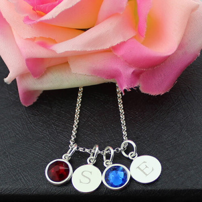 Personalised Necklaces - Double Initial Charm Necklace with Birthstone