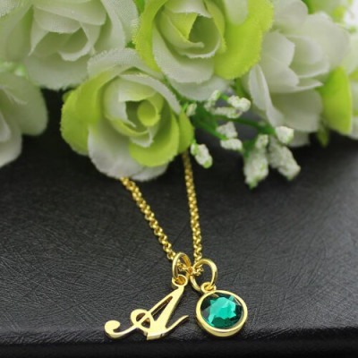 Personalised Necklaces - Birthstone Initial Necklace