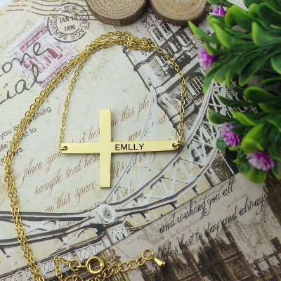Personalised Necklaces - Latin Cross Necklace Engraved Name