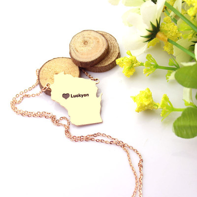 Personalised Necklaces - Wisconsin State Shaped Necklaces