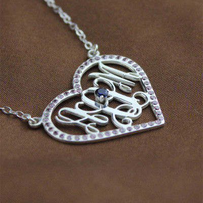 Personalised Necklaces - Heart Birthstone Monogram Necklace