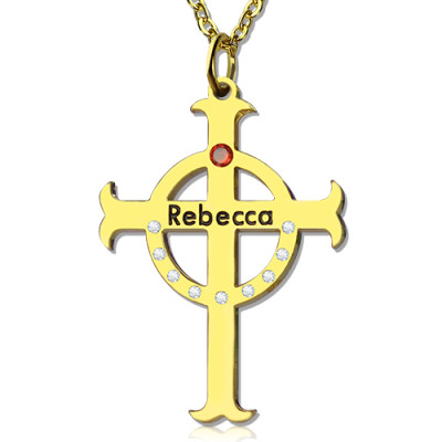 Personalised Necklaces - Circle Cross Necklaces with Birthstone Name